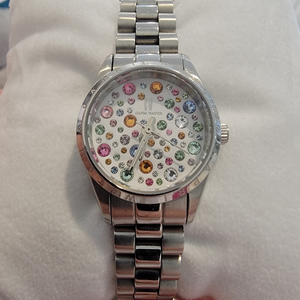 Women's Capri Stainless Steel Watch 5430 Bracelet Crystals Italy Silver Tone